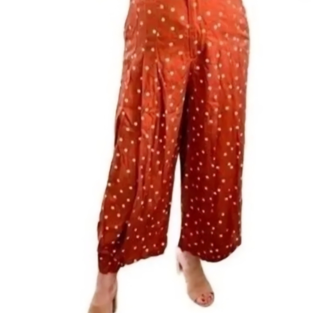 Anthropologie - Maeve Isobel Wide Leg Pleated Apollo Dot Pants - Rust/Brown - Picture 2 of 11